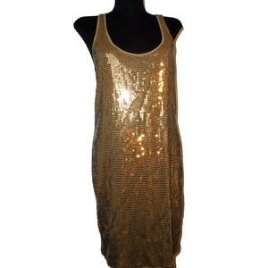 Michael Kors Dress Sz M  Gold Sequin Sleeveless Sheath Stretch  Party Dancing